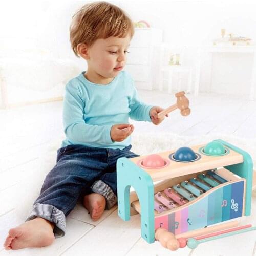 Early Melodies Xylophone Set and Wooden Hammer Toy, Childrens Pounding Bench Made of Wood, Musical Toys for Boys and Girls
