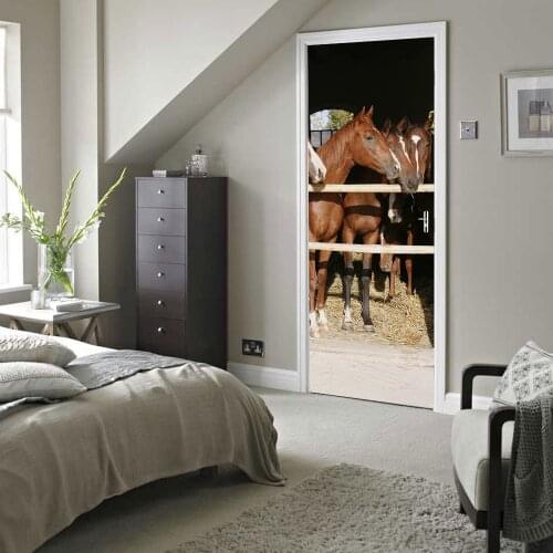 3D Animal Horse Stable Horse Door Wall Stickers Wallpaper Wall Sticker Waterproof Living Room Bedroom Home Decoration