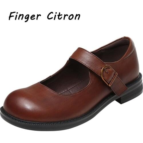 Finger Citron Genuine Cow Leather Women Mary Jane Shoes Round Toe Platform Heel Comfortable Lady Style By Handmade Size 35-41