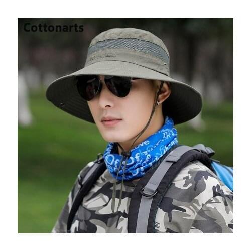 Mens Boonie Bucket Hat Hiking Sun Hat Foldable Wide Brim Hat Fishing Breathable Mesh Anti UV Fisherman Hats Vintage Cowboy Cap