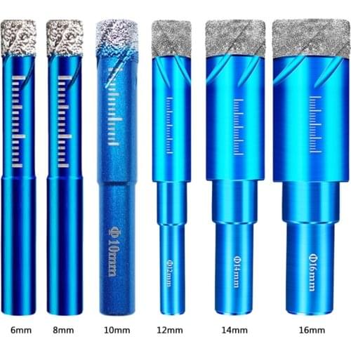 6 8 10 12 14 16 mm Durable Diamond Coated Core Drill Bit Dry Drilling for Glass Marble Granite Quartz Porcelain Ceramics