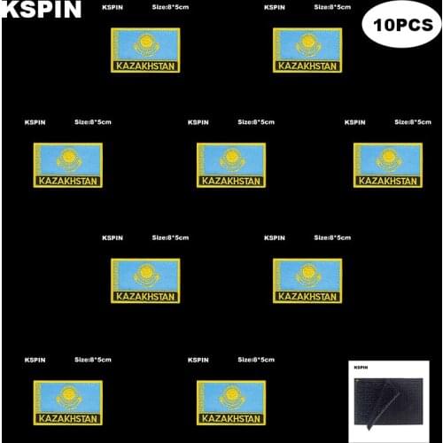 Rectangle National Flag Patch Hook Loop Kazakhstan Badges Armband 3D Stick on Jacket Backpack Stickers