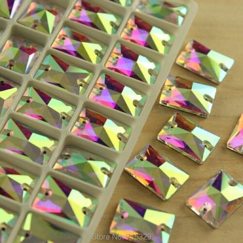 Rectangle octagonal 2Holes Sew-on Stone Crystal Clear AB Color Flatback Sewing on Rhinestones handcraft loose stones