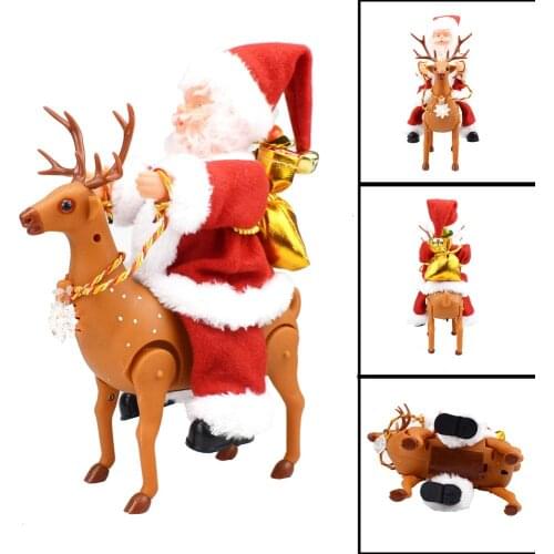 Christmas Gift Electric Santa Claus Riding a Deer Music Box Player Decoration Toy