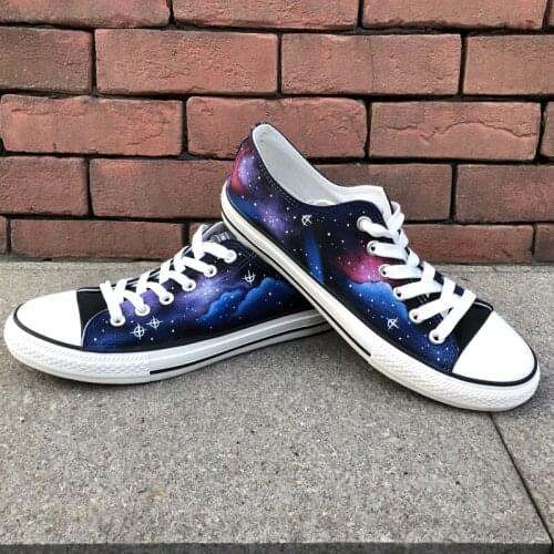 Wen Original Hand Painted Shoes Design Custom Stars Blue Galaxy Nebula Low Top Canvas Sneakers for Men Women