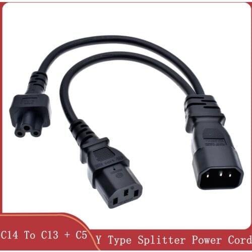 Y Type Splitter Power Cord ,IEC320 C14 Plug 3-Prong Male Power Cable Cord AC Power Adapter to C13 +C5 Female
