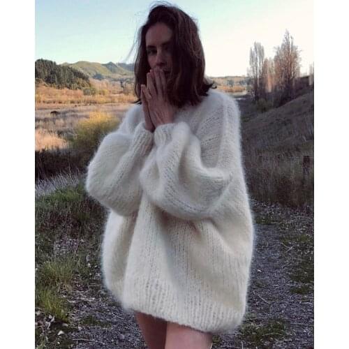 Womens 11.24 Autumn Winter 2021 new Mohair Knitted Casual Loose Fashion Lantern Sleeve Pullover Sweater Knitwear