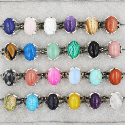 Small Stone Women Finger Ring Natural Amethysts Lapis Pink Quartz Colorful Chakra Crystal Rings Adjustable Party Wedding Jewelry