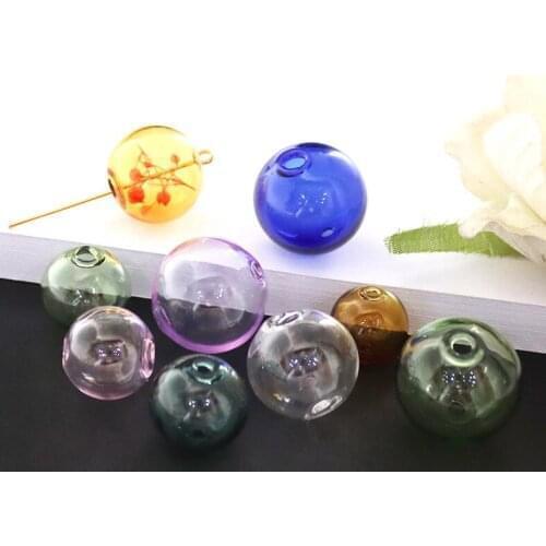 10pcs Double hole colorful round glass ball globe beads orb hollow glass bottle vial dome charms jewelry making accessories