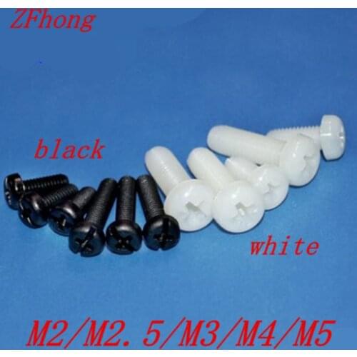 20-50pcs nylon screw M2 m2.5 m3 m4 m5 white or black Nylon Plastic insulation Phillips Cross Recessed round pan Head Screw