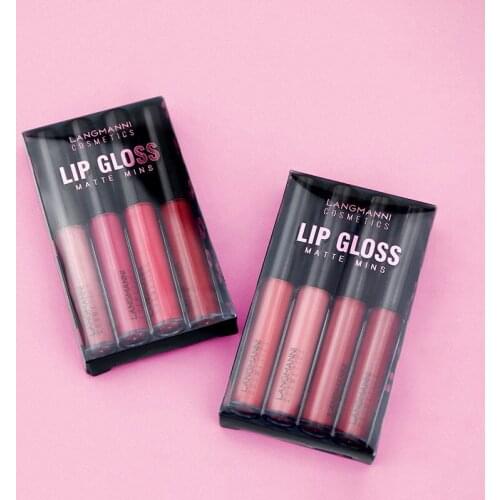 4Pcs/set Matte Lip Gloss Set Liquid Lipstick Waterproof Long Lasting Moisturizing Lipstick Women Gift Beauty Cosmetics Set