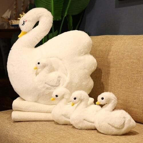 45-55cm Cute Cartoon Swans Crowns Blankets Plush Toys Stuffed Lovely Animals Pillow Dolls For Kids Girls Birthday Gifts