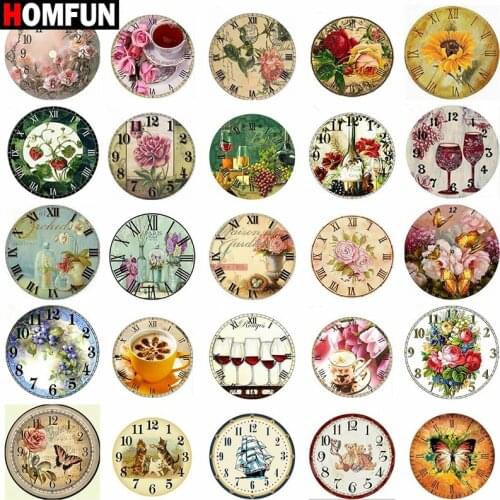 HOMFUN Square Round Drill 5D Diamond Painting Environmental Crafts Full Diamond Embroidery "Flower animal clock" Home decor
