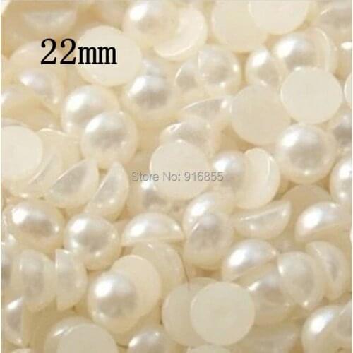 Free shipping ivory color 100pcs 22mm big size ABS resin half round flatback imitation pearl beads DIY craft