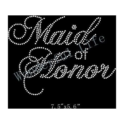 Free Shipping maid of honor words Hot Fix Rhinestones Motifs Iron On Heat Transfer Crystal Stone