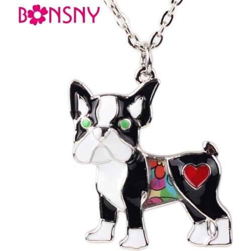 Bonsny Maxi Alloy Enamel Schnauzer Pug Dog Necklace Chain Pendant Collar Novelty Animal Jewelry For Women Girls Charms Gifts Hot