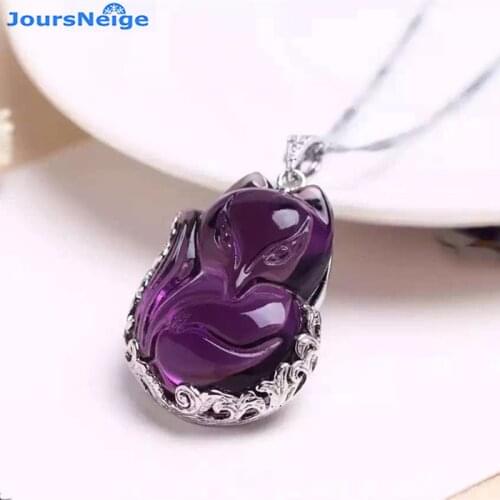 Wholesale Inlaid Purple Crystal Fox Pendant Chain Necklace Lucky for Women Men Fashion Crystal Jewelry JoursNeige