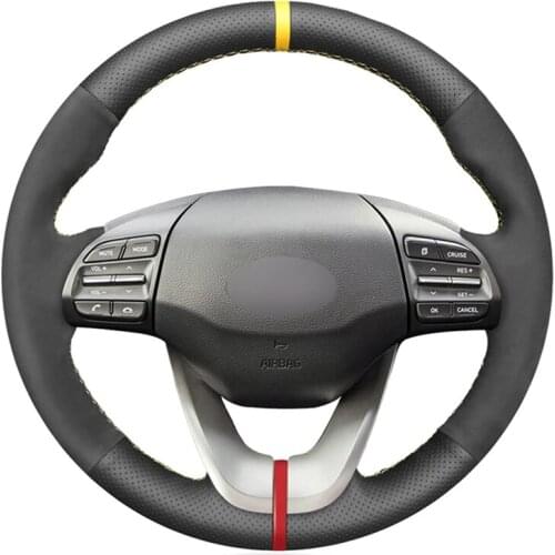 Black Suede Artificial Leather Handsewing No-slip Car Steering Wheel Cover for Hyundai Veloster 2019 i30 2017-2019 Elantra 2019