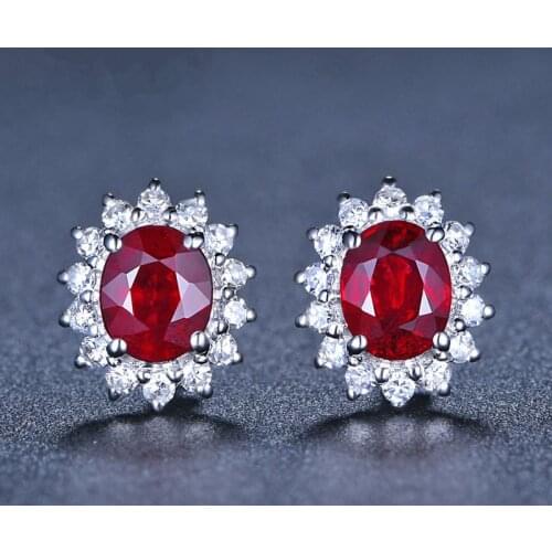DAIWUJAN Luxury Austrian Crystal Zircon Stud Earrings For Women 925 Silver Oval Ruby Female Earrings Party Wedding Jewelry Gifts