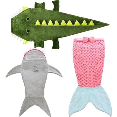 Kids Sleeping Bags Cartoon Shark Mermaid Tail Blanket For Anti-kick Super Soft Sleeping Flannel Blankets Child Sleeping Bags