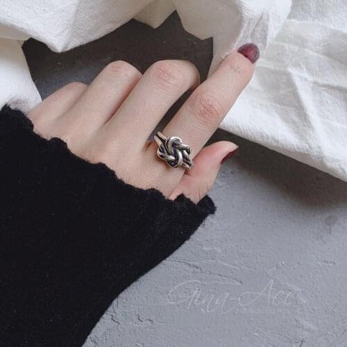 Double Layer Knot Line Open Ring for Women Men inger Thai Silver Color Retro Jewelry Party Gifts