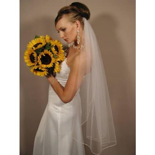 2020 New Arrival Crystal Wedding Veil 1 Layer Fingertip Length Bridal Veil in White, Ivory