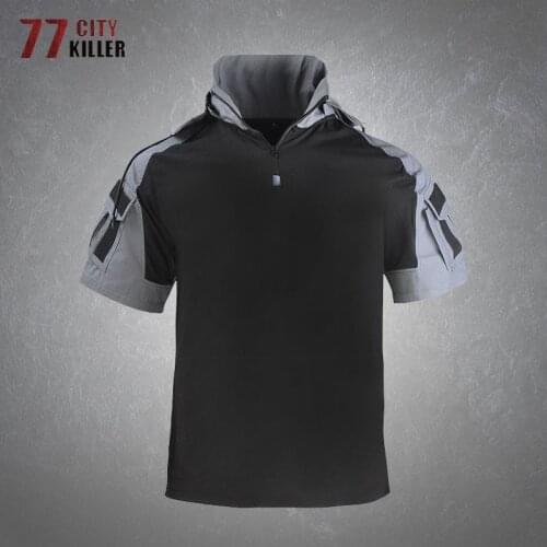 Tactical Camouflage Mens T-shirt Combat Training Wear-resistant Military Short Sleeve Tops Neutral Casual Hooded T-shirts Mens