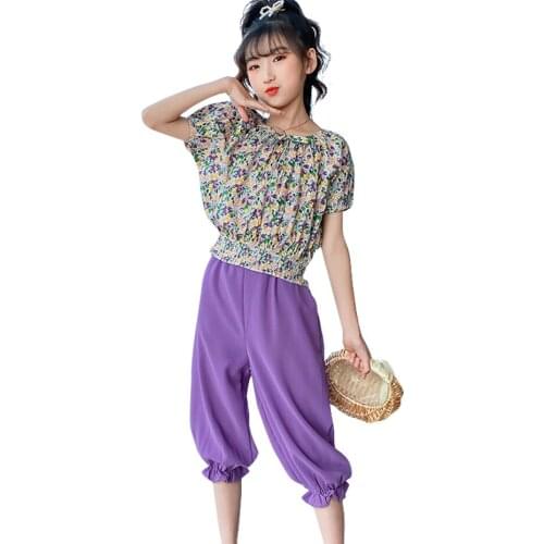 Kids Clothes Floral Tshirt + Short Girls Outfits Summer Girls Clothes Casual Style Kid Clothes 6 8 10 12 14