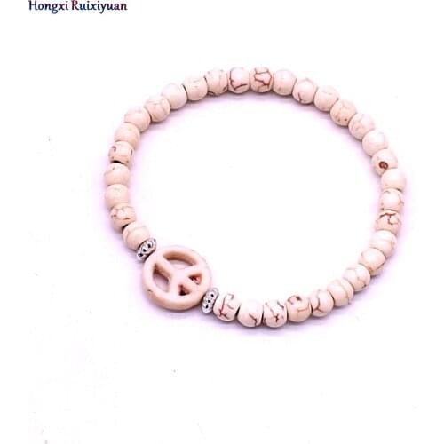 Hongxi Ruixiyuan bracelet bohemian style handmade beaded bracelets for women natural stone 6mm flat and symbol bracelet jewelry