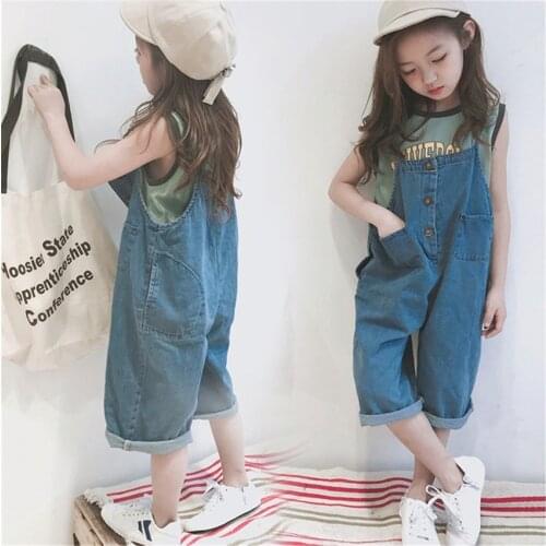 Childrens Jumpsuit Summer Casual Denim Overalls For Girls Fashion Wear On Both Sides Jumpsuits Cotton Kids Clothing 4 5 6 7 8 Y