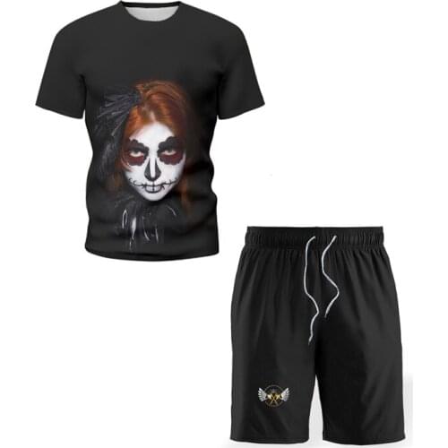 2021 New Mens Sets Summer Tracksuit Two Pieces Man T-shirt + Shorts Suit Sleeve Tshirt Pants Casual Suits Chic Male Sportsuit