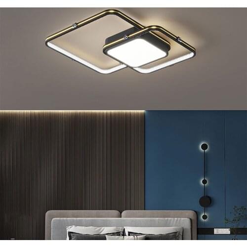 Nordic Black Gold Luster Square LED Ceiling Lamp for Bedroom Living Dining Room Kitchen Hallway Minimalist Home Indoor Lighting