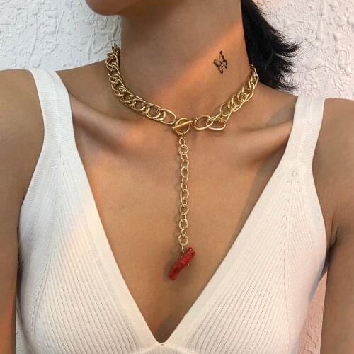 Lalynnly Fashion Red Pendant Long Chains Necklace Vintage Punk Popular For Women Girls Trendy Jewelry Accessories Gifts N8642