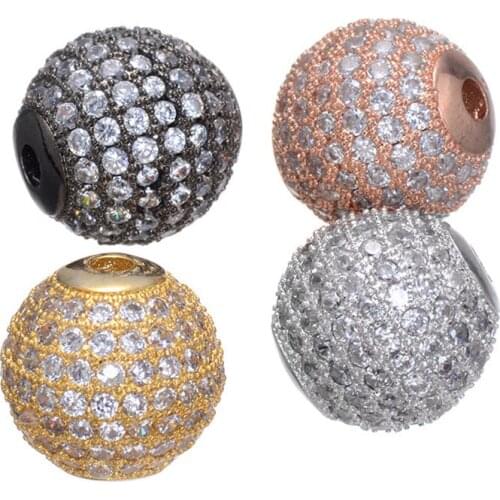 Brass Bracelets Spacer Beads 12mm Micro Pave Cubic Zirconia Round Beads 5PCS CHF117