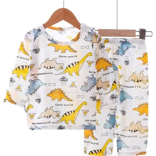 For 1 2 4 5 6 7 8 9 Yrs Girls Boys Summer Cotton Pajamas Kids Dinosaur Nightwear Clothes Suit Thin Pyjamas Toddler Sleepwear