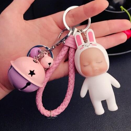 Cute Imitate Sleeping Baby Doll Keychain Key Chain Leather Strap Car Keyring Cartoon Toys Bag Charm Key ring D20