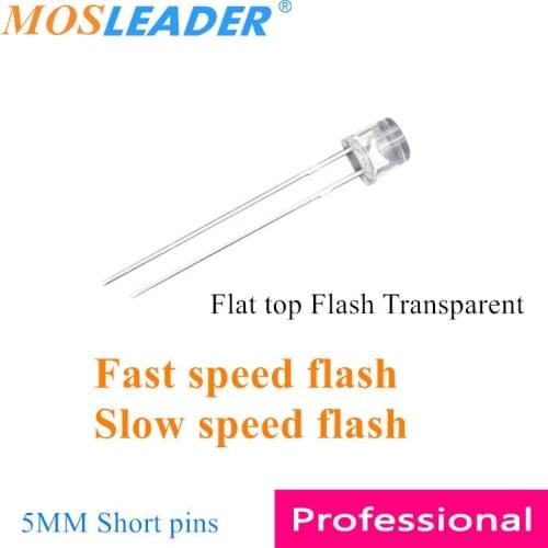 Mosleader 1000pcs 5MM Flat top LED Fast speed flash Slow speed flash Transparent 2Pins 7 seven colour Short pins