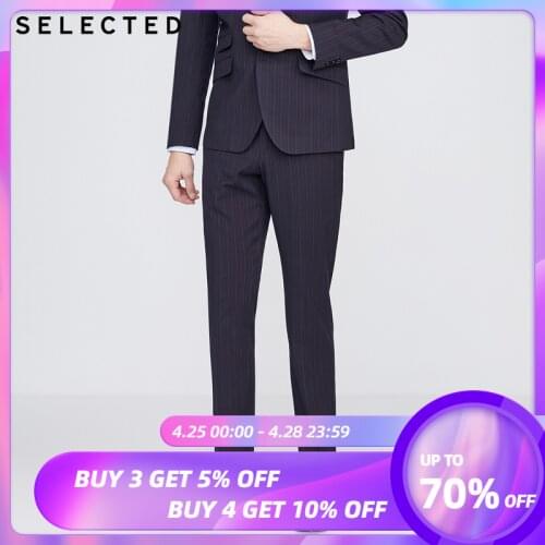 SELECTED Mens Slim Fit Stripe Pattern Business Casual Suit Pants S|42016A512