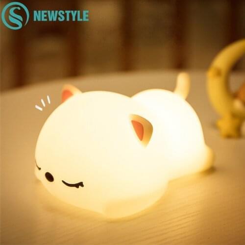 USB Rechargeable Night Light Cat Silicone Colorful Night Lights Touch Sensor Bedroom Bedside LED Lamp Remote For Kids Baby Gift