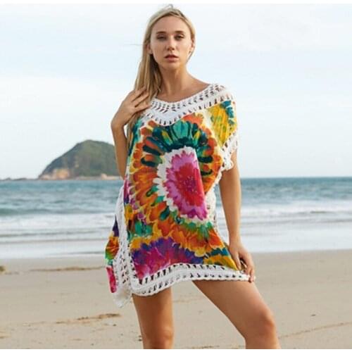 2021 New colorful printed Beach Wear Women Swimsuit Cover Up Swimwear Bathing Suits Summer Mini Dress Loose Pareo Cover Ups