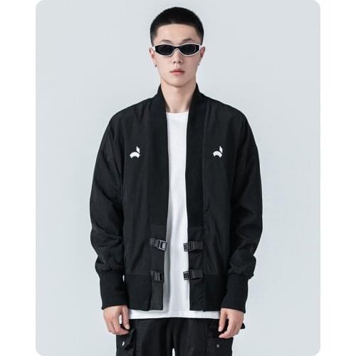 Autumn winter Functional jacket detachable sleeve national trend dark casual hooded cardigan Mens clothes Harajuku oversize