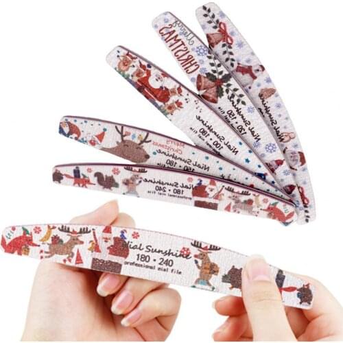 Christmas Printed Nail File Half Moon Shape Sandpaper Nail Buffer Colorful Professional Manicure Tools for FemaleStrong Thick Na