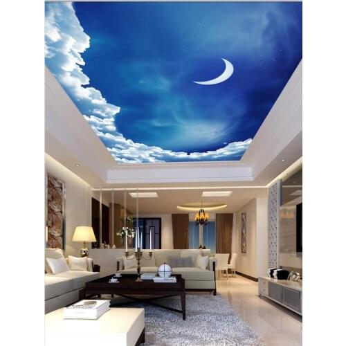 Custom 3D Photo Wallpaper ceilings Painting style night sky moon living room bedroom ceiling mural