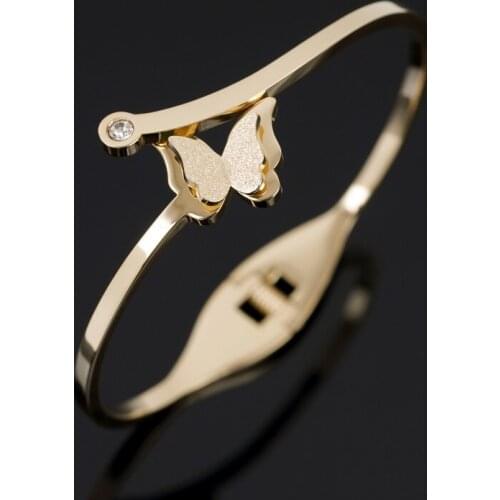 Luxury Butterfly Design Gold Bangle Bracelet For Women Girls Fashion High Quality Stainless Steel Crystal Cuff Bangle Jewelry