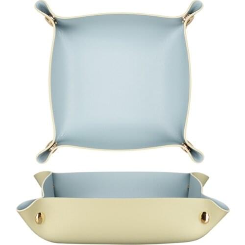 Nordic PU Leather Valet Trinket Folding Tray Decoration Phone Key Wallet Coin Cosmetic Storage Sundries Box Bins Accessories