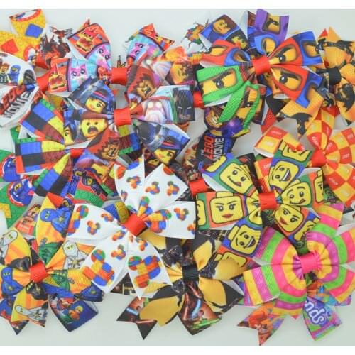 SUPWRF 1 PCS 10pcs mix 3.1" Inch Cartoon Car Bows Clips Girls hair bow Headware Kids Hair Accessories Ribbon bow T0929