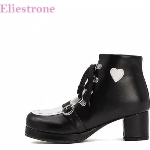 Autumn New Sweet Black Pink Women Pumps Lace up Chunky Heels Lady Cosplay Shoes Plus Small Big Size 10 30 43 46 48