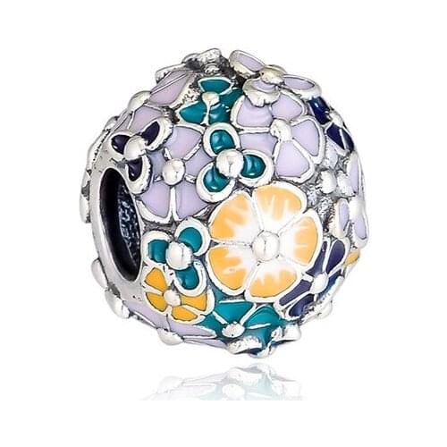 Spring Garden Classic Flower Arrangement Charm Fit Beaded Snake Chain Bracelets Sterling Silver Jewelry Fashion Female DIY Beads