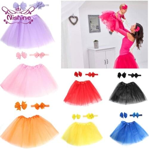 Nishine Infant Solid Color Tutu Skirt and Bowknot Hair Clips Hairband Set One Hundred Days Baby Photography Props Kids Gifts