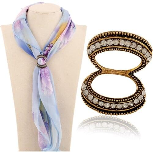 Crystal Silk Scarf Buckle Brooches For Women Accessories Vintage Rhinestone Shawl Ring Clip Scarves Fastener Christmas Gift